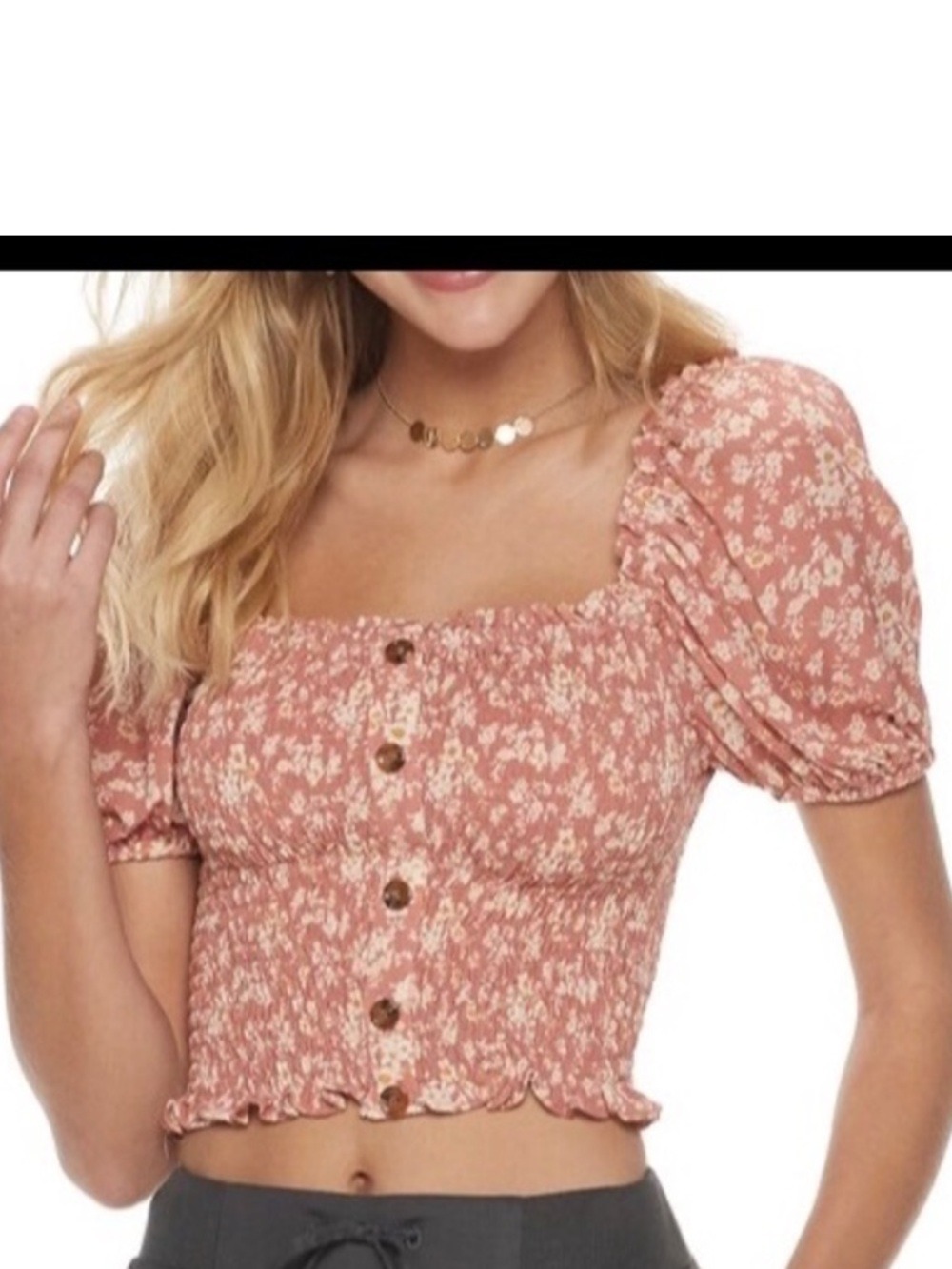 Rewind Smocked Floral Button Front Top – XL – NWT cropped length - Picture 14 of 16